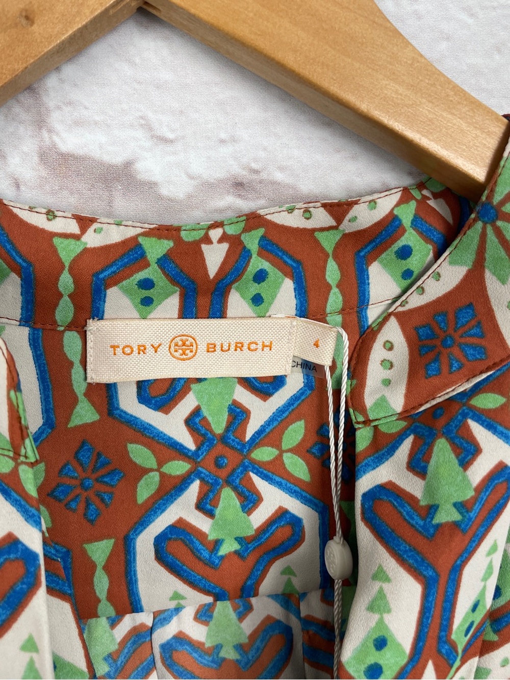 Tory Burch Geometric Garden Maze Pleated Midi Shirt Dress Size 4 New! - Picture 4 of 7